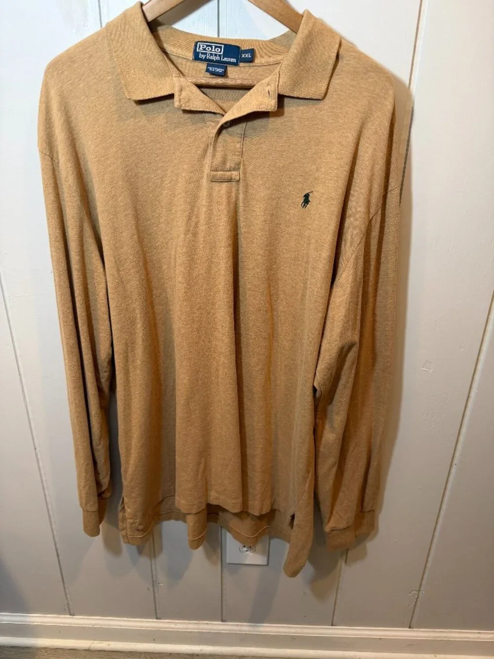 Polo Ralph Lauren Men's Long Sleeve Polo Shirt Tan Beige Pony Logo XXL